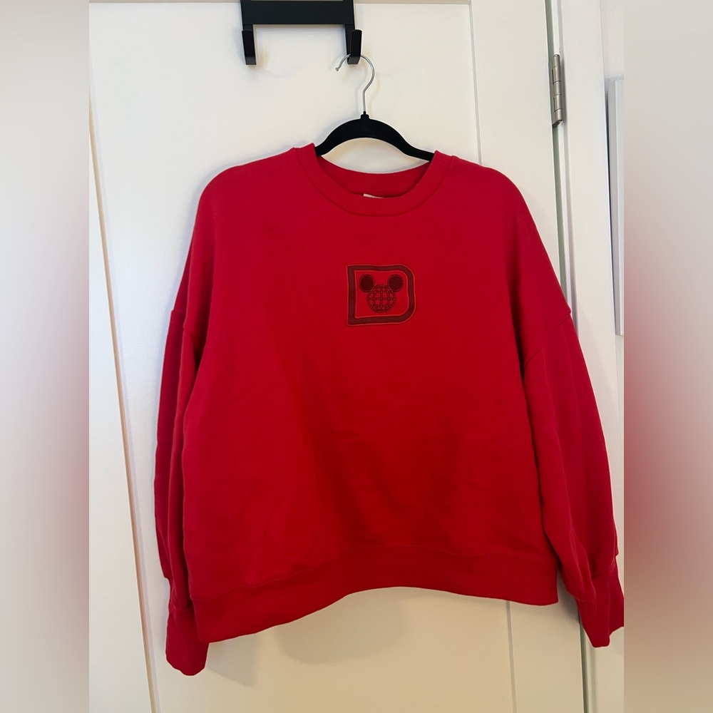 Walt Disney World Logo Crewneck Pullover Sweatshirt Red Size XL embroidered